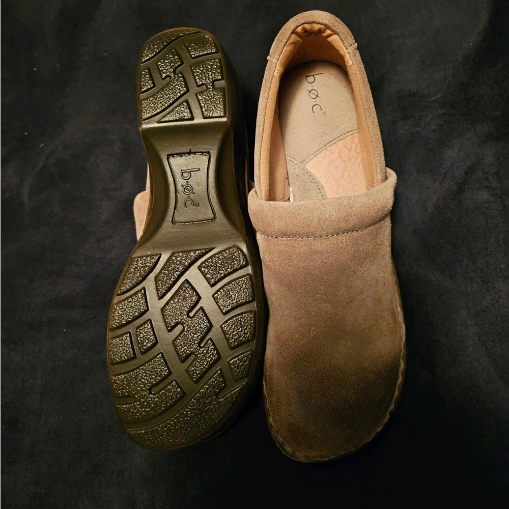 Suede slip on shoes.